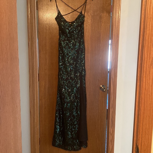 Windsor Prom Dress Black with Green Sequins (size L) - Picture 3 of 3